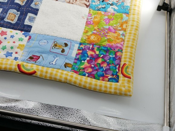 Handmade 48 X 32  Baby Girl Boy Quilt Crib Blanket Yellow Rainbow - Picture 2 of 10